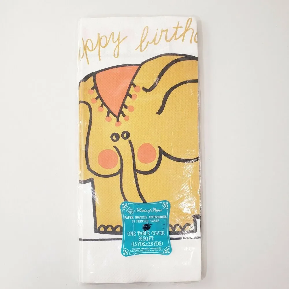 House of Paper Crepe Tablecloth 1.5yd Happy Birthday Elephant Paper Vintage MCM
